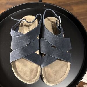 Muk Luks Sandals Strap Grey Rubber Cork Lining Jute Women's US 9.5-10 EU 40